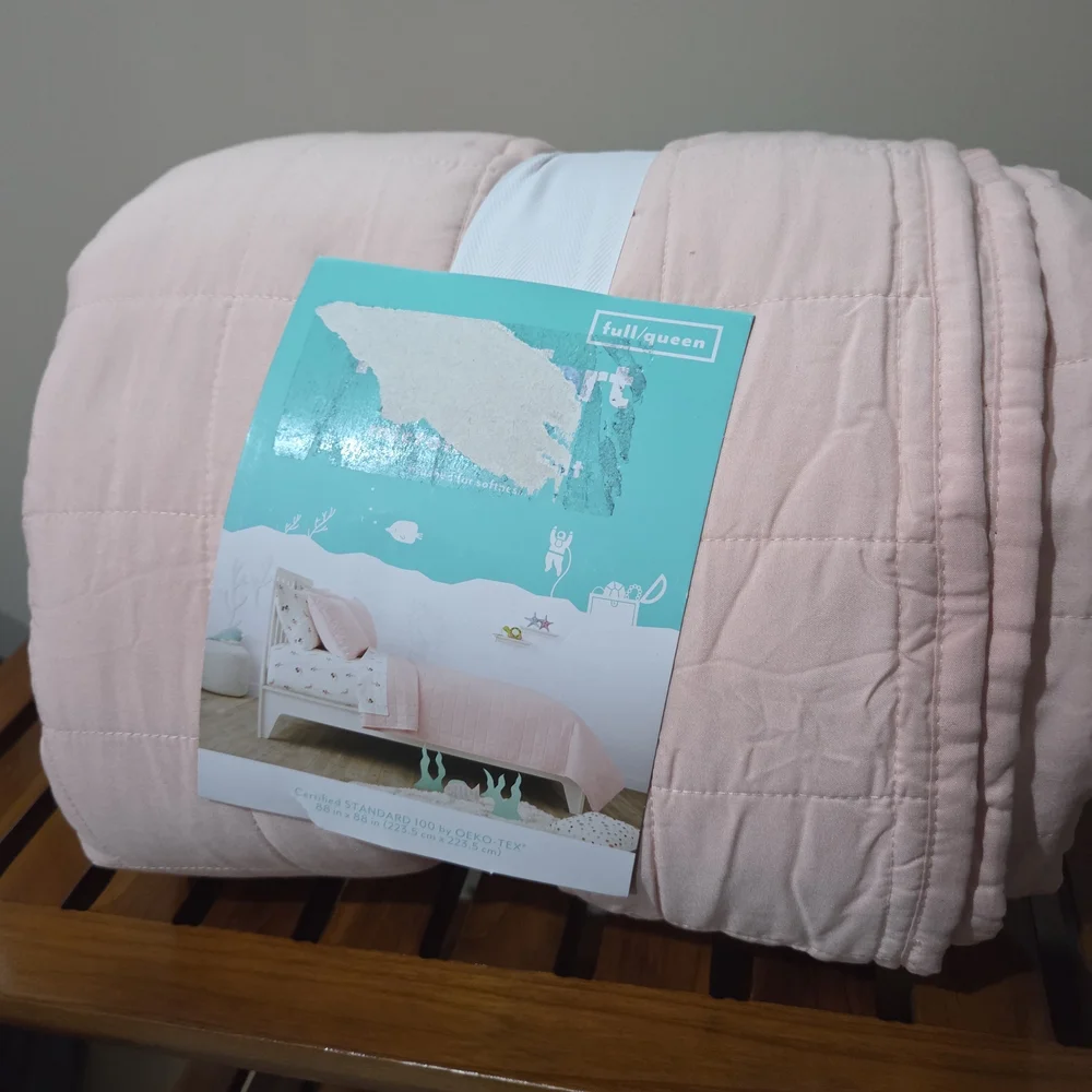 Full/Queen Box Stitch Microfiber Kids' Quilt Pink, Blue, Navy (New)